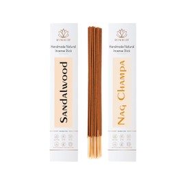 Divine Belief Incense Sticks - Combo Pack of 50 Insence-Sticks - 25 Nag Champa + 25 Sandalwood 100% Natural, Handmade, Hand-Dipped - Organic, Charcoal-Free for Purification, Relaxation, Positivity