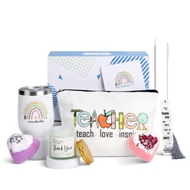 Teacher Gifts Box Christmas Gifts for Teacher Tumbler Thank You Basket Box Gifts Teacher Appreciation Gifts for Women Best Teacher Graduation Birthday Gifts Set Teacher Wine Tumbler Cup 12OZ