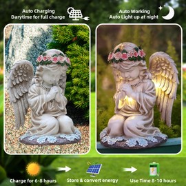 Solar Angel Statue for Garden & Cemetery, Resin Angel Figurines with Solar Lanterns Outdoor Waterproof, Angel Sculptures Decor for Yard Lawn Patio Balcony Porch, Garden Gifts for Mom Women (C)