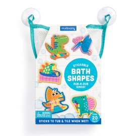 Mudpuppy Rub-a-Dub Dinos – 20 Stickable Dinosaur Themed Foam Shapes for Bath Time Entertainment with Mesh Storage Bag for Ages 2 and Up