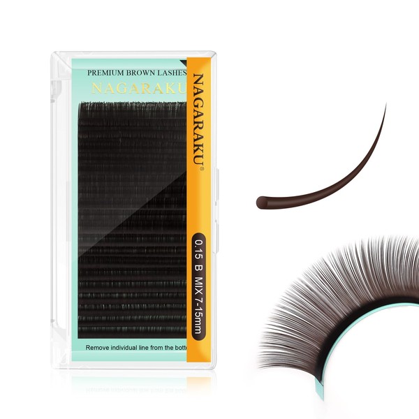 NAGARAKU Dark Brown Colored Eyelash Extensions 0.15mm B Curl 7-15mm