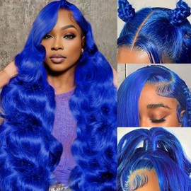 20 Inch Blue Wig Body Wave Lace Front Wigs Human Hair 13x4 HD Transparent Lace Front Human Hair Wig Pre Plucked Colored Glueless Lace Frontal Dark Blue Wigs for Women
