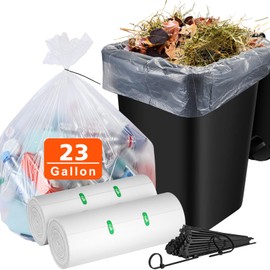 AYOTEE 23 Gallon Trash Bags with Zip Ties, Large Clear Trash Bags 20 Gallon, 50 Count Extra Large Garbage Bags Clear Garbage Bags for Home, Office, Recycling, Lawn and Leaf