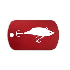Fishing Lure V2 Aluminum Keychain GI Dog Tag bass gone fishing fish reel outdoors - Red