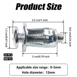 20Pcs M6x25mm Jack Nuts Petal Nuts Expansion Nuts Hollow Door Anchor with Screws Hollow Metal Cavity Fixing Hollow Wall Anchors for Aluminium Cladding Sheet Steel Pipe,Iron Sheet,Hollow Plastic Sheet