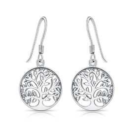 DTPSilver - 925 Sterling Silver Tree of Life Earrings - Silver Dangle Earrings - Silver Drop Hook Earrings for Women