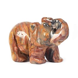 JUST IN STONES Carved Natural Crazy Lace Agate Gemstone Elephant Healing Guardian Statue Figurine Crafts 2 inch