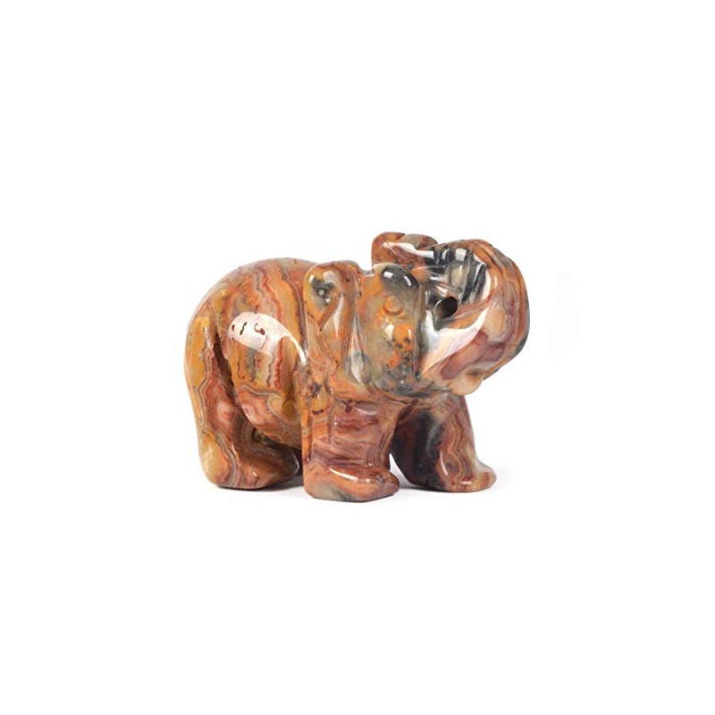 JUST IN STONES Carved Natural Crazy Lace Agate Gemstone Elephant