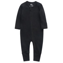 O2 BABY Organic Cotton Baby Footless Pajamas, Zip Front Baby Boys Girls Romper, Long Sleeve Sleep and Play (0-3 Months, Black)