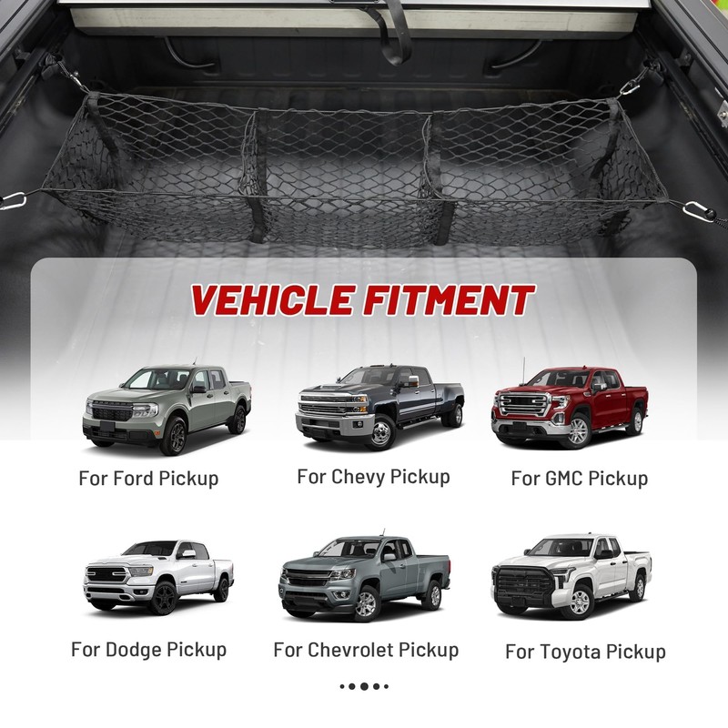 RED WOLF 3 Pocket Truck Bed Cargo Net for Toyota