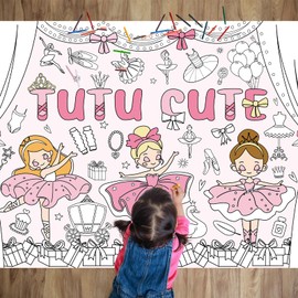 Ballerina Coloring Poster for Kids Giant Dancing Girl Ballet Party Coloring Banner Large Drawing Tablecloth DIY Jumbo Ballet Painting Books for Gift Classroom Home Ballerina Birthday Party Decoration