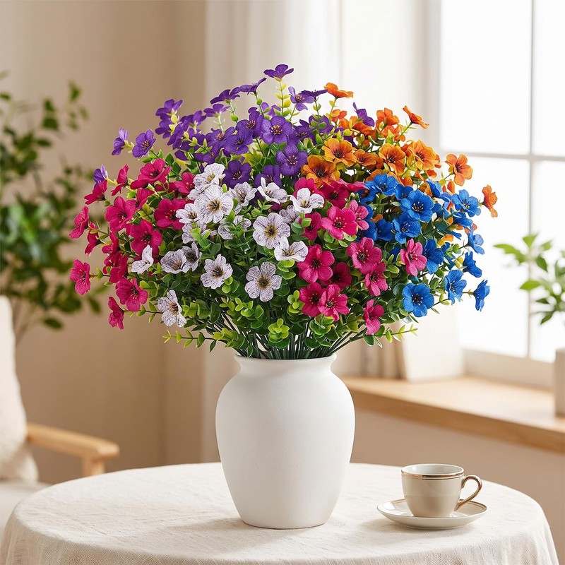 15 Flores Artificiales Decoracion, Flores Artificiales Violeta con Hojas de