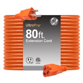 GE Outdoor Long Extension Cord, 80 Ft, Grounded Heavy Duty, 16AWG 3 Prong, ETL Listed, Orange (81703)