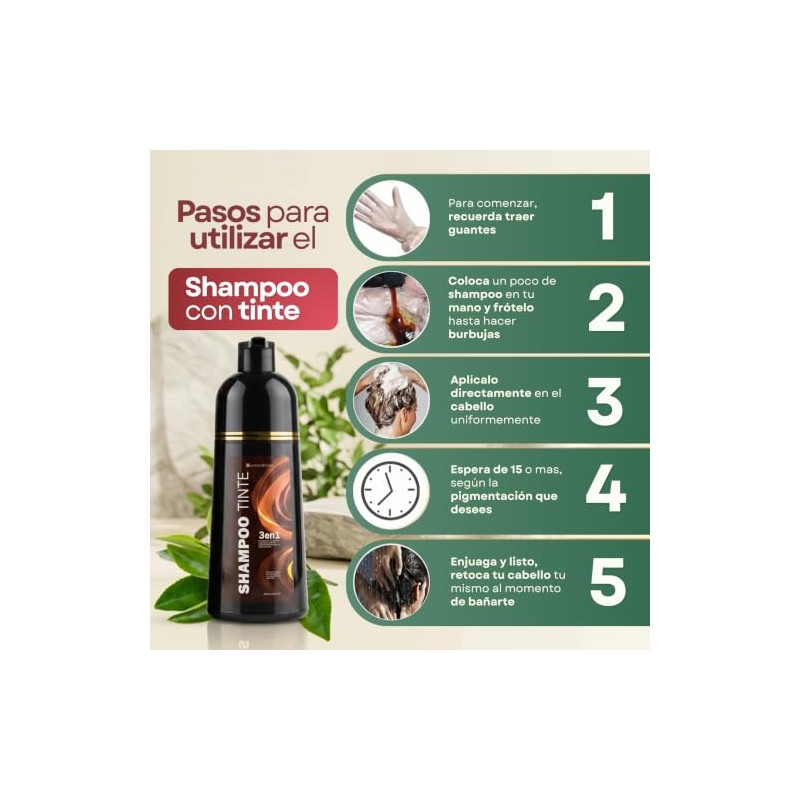 Shampoo con Tinte Instantáneo Cubre Canas Natural 500ml Ingredientes Naturales
