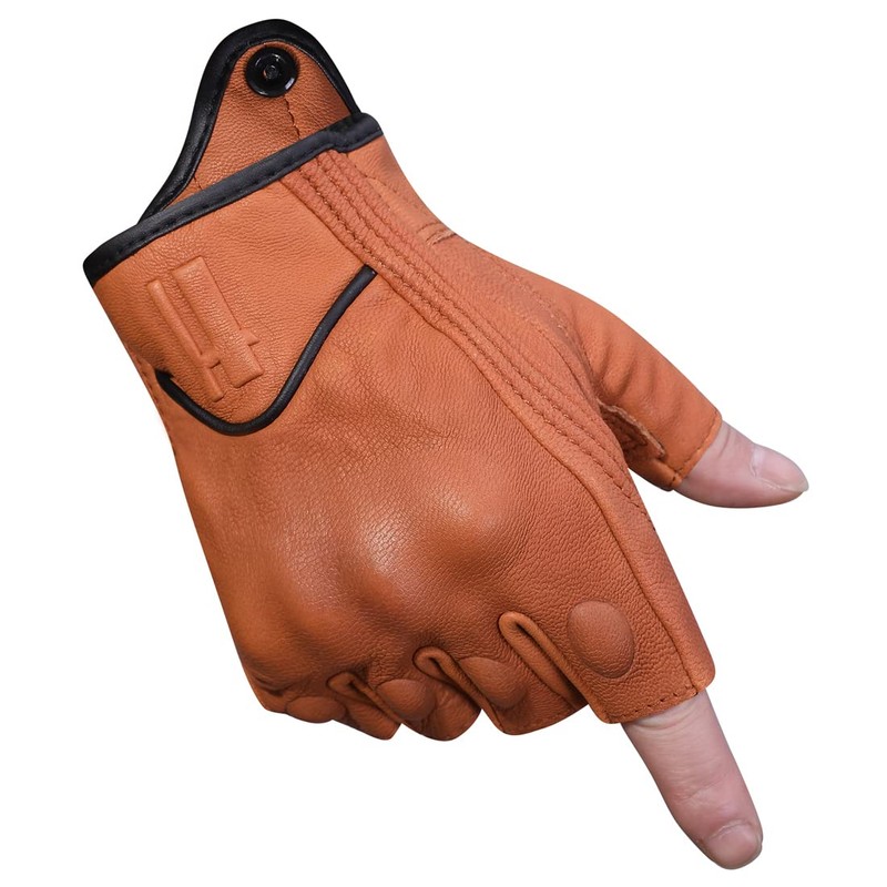 Harssidanzar Mens Motorcycle Gloves Half Finger Goatskin Leather Gloves GM037CA,