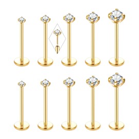 Oveta 20 Gauge Threadless Flat Back Earrings Gold 1/2'' Long Bar Stainless Steel Push In Flatback Stud Earrings