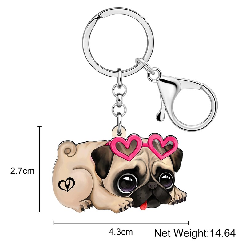 DUOWEI Acrylic Cute Pug Dog Keychain Key Ring Pug Gifts