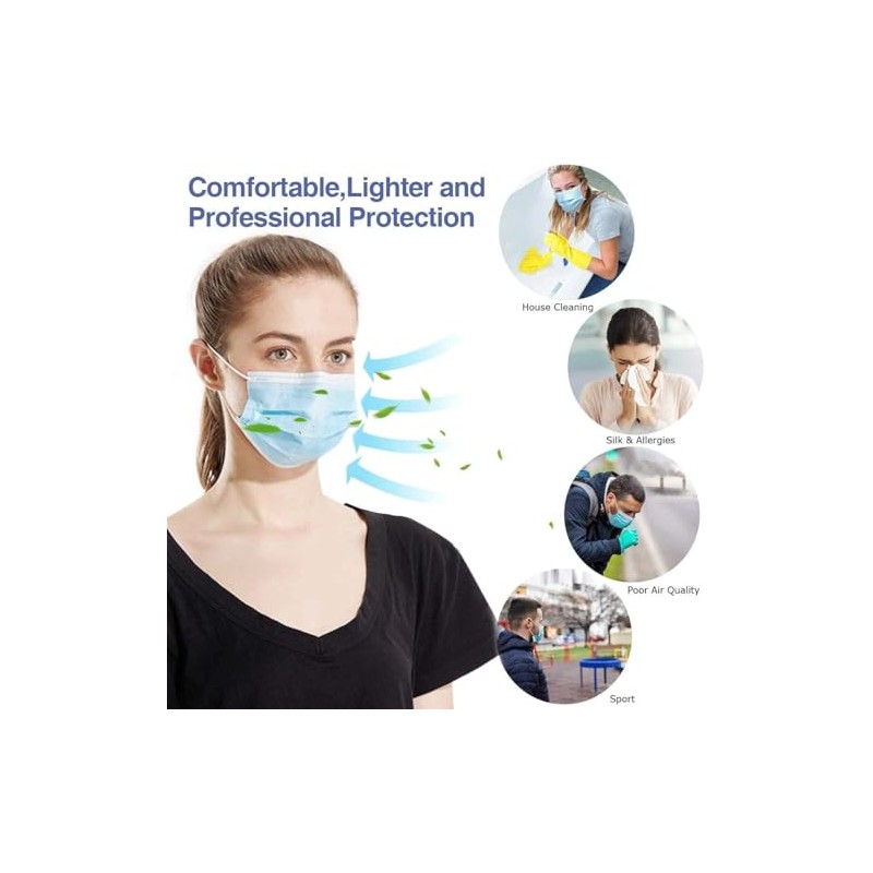500 Pack Disposable Face Masks (5 Boxes, 100pcs/Box) Blue Face
