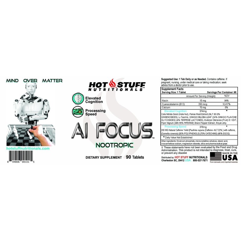 Hot Stuff Nutrition AI FOCUS: 90 Tablets- Potent Nootropic for