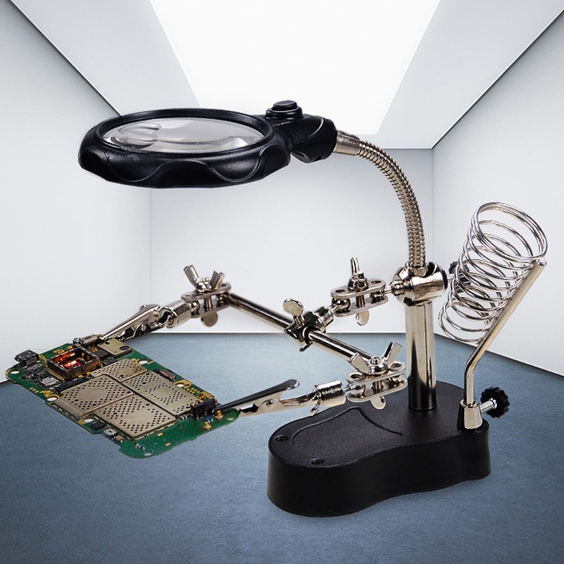 Magnifying Glass Soldering Station LED Lamp Magnifier with Auxiliary Clips
