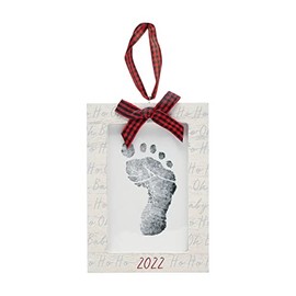 Kate & Milo Babyprint Keepsake Holiday Ornament, Baby’s First Christmas Baby Handprint or Footprint Ornament, White Rustic Frame, 2022