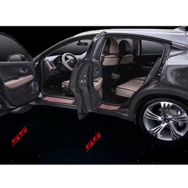 HAPIZWLU Carbon Fiber Car Door Lights Logo Projector 2PCS Car Wireless Door Welcome Light Compatible with Chevy Comaro SS,Door Logo Step Lights Shadow Lights (SS)