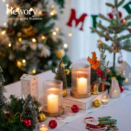 Hewory Ribbed Hurricane Candle Holder: Gold Votive Candle Holders Glass Hurricane with Metal Candle Plate for Mantel, Pillar Candle Holder for Table Centerpiece Christmas Wedding Holiday Home Decor