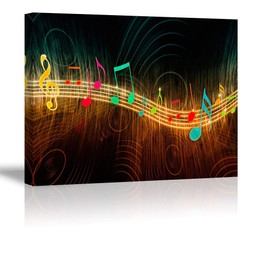 Music Wall Art for Bedroom, PIY Modern Musical Note Canvas Prints Stretched with Frame, Beautiful Notes Beating on Staff Picture Decor (Waterproof Artwork, Bracket Mounted Ready to Hang)