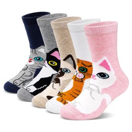 ZAKASA Children's Girls' Socks: Funny Colourful Socks Cotton Animals Stripes Motif Children's Stockings, cat