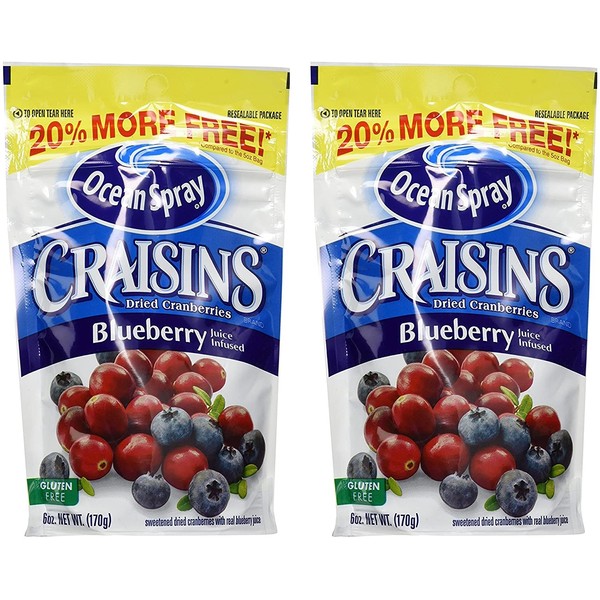 Ocean Spray Craisins - Dried Cranberries - Blueberry Juice Infused - Net Wt. 6 OZ (170 g) Per Package - Pack of 2 Packages