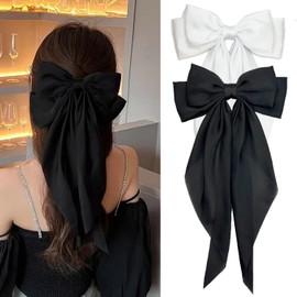 Aybloom Lazos Para El Cabello De Satén Sedoso Aybloom, Accesorios Estéticos Para El Cabello De Cola Larga De Gran Tamaño (Paquete De 2, Negro + Blanco) Negro + Blanco 1 Unidad (Paquete De 2)