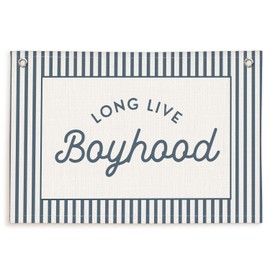 Lacama Vintage Blue Long Live Boyhood Boys Room Decor, Boy Nursery Decor, Linen Banner Wall Hanging Canvas Banner Flag Decor for Toddler Boy Room Nursery 30x20 Inch