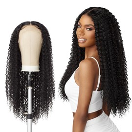 Sensationnel Butta Lace Front Wigs - human hair blend glueless water wave 26 extra wide 5 inch part preplucked hairline - Butta Wet and Wavy look HHM Water wave 26 Inch (1B OFFBLACK)