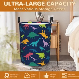 Cute Dinosaur Laundry Basket,Animal Colorful Dino Foldable Laundry Hamper Waterproof Oxford Cloth Tote Bag,Clothes Storage Bucket Decorative Toy Organizer For Bathroom Bedroom 16" x 20"