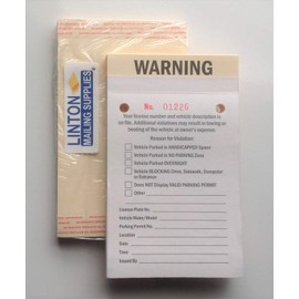 Warning, Parking Violation Notification, Check Reason, 6.25" x 3.75" Numbered 2-Part Carbonless Manila Tag with Adhesive Strips - 50 Tags
