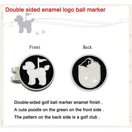 ADHERE Golf Ball Markers Unique Double Side Cute Poodle Enamel Logo with A Magnetic Hat Clips，a Good Gift for Golfer,Dog Lover (Black)