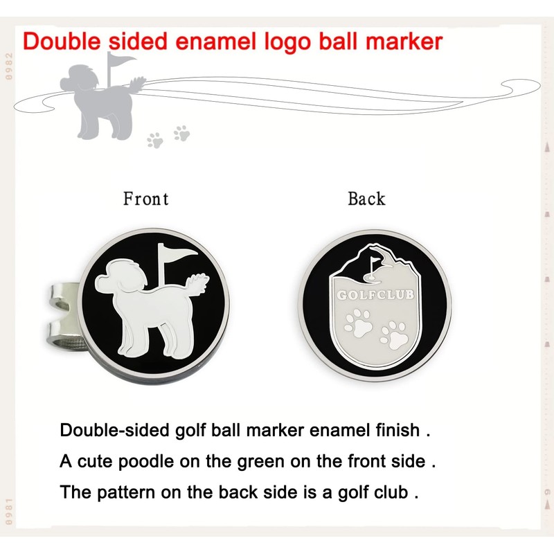 ADHERE Golf Ball Markers Unique Double Side Cute Poodle Enamel