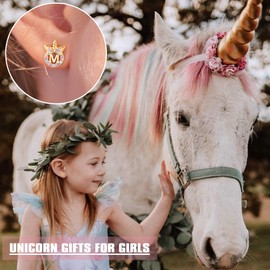 TINGN Unicorn Gifts for Girls - Hypoallergenic Unicorns Initial Earring for Women Girls S925 Sterling Silver Post Colorful Cubic Zirconia Gold Letter M Stud Earrings Birthday Present for Girl Kids