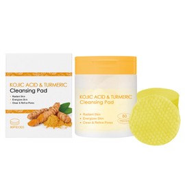 Kojic Acid and Turmeric Cleansing Pads, 80 Pieces Exfoliating Face Pads, Deep Cleansing of Pores, Konololic Acid Turmeric Cleansing Cotton Sheet