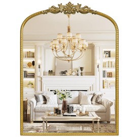 WallBeyond WallBeyond Gold Vintage Mirror for Vanity 22x30 Inch, Gold Antique Mirror with Ornate Frame, Arched Vintage Wall Mirror for Bathroom, Living Room, Fireplace, Entryway