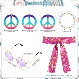 Batiyeer 6 Pcs Hippie Accessories for Women, Boho Peace Sign Earrings 60s 70s Outfits for Women Groovy Party Favor(Purple)
