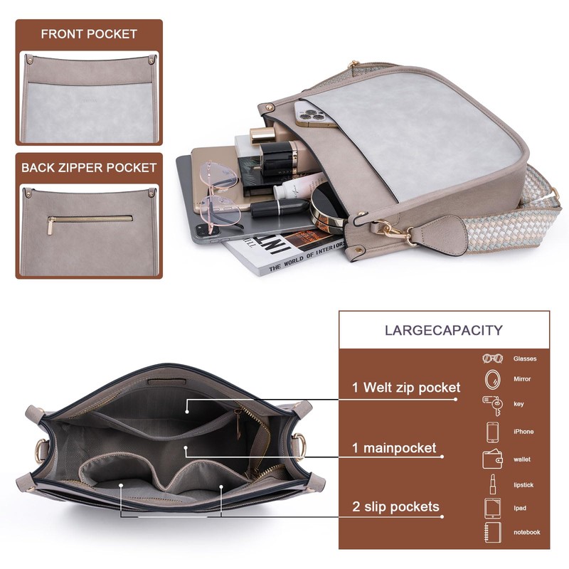 Caitina - Bolso bandolera de piel vegano para mujer, con