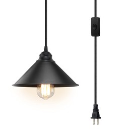 LYOOWNG Plug in Pendant Light, Industrial Hanging Light with Plugin Cord On/Off Switch, Farmhouse Pendant Lights with Plug-in Cord, Vintage PendantLight Fixture, Hanging Lamps
