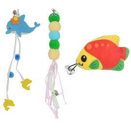 YIKANGHENG Interactive Cat Toys, 3 Pcs Plush Dolphin, Caterpillar, Clownfish with Small Bell for Interactiving Cat and Pet (Green)