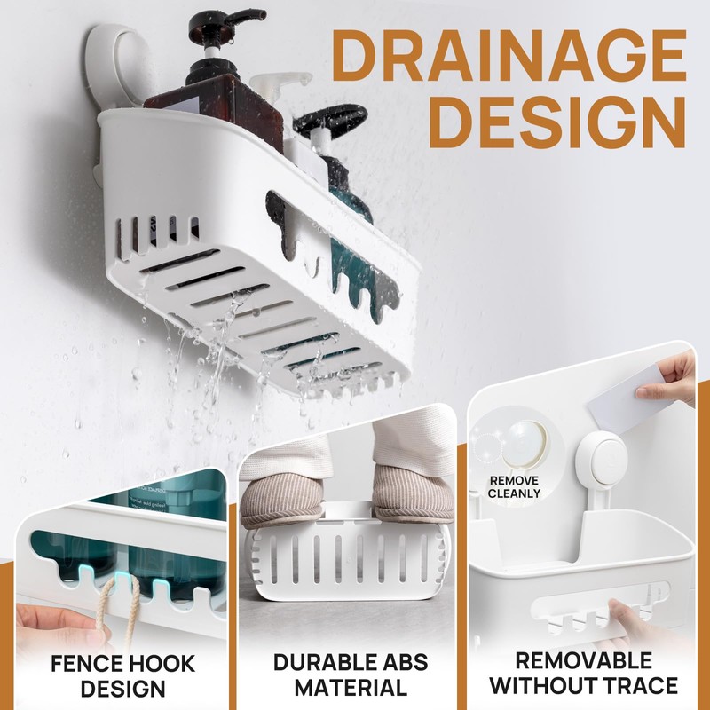 LEVERLOC Shower Caddy Suction Cup 2 Pack, Shower Organizer Removable