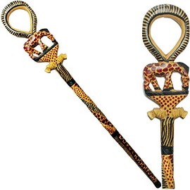 African Wood Decorative Walking Stick (Hand Made in Kenya) (Giraffe/Lion)