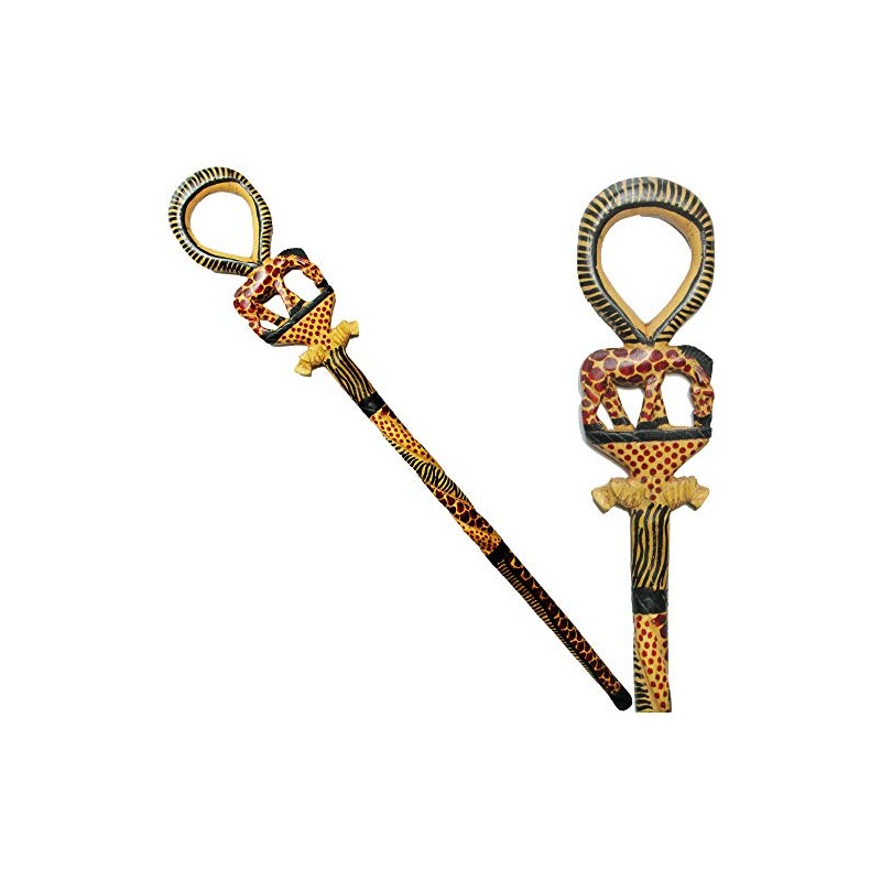 African Wood Decorative Walking Stick (Hand Made in Kenya) (Giraffe/Lion)