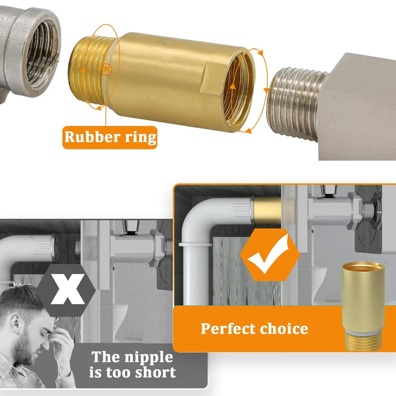 Brass Tap Extension 1/2 Inch 50 mm, Pack of 2