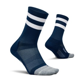 Feetures Elite Light Cushion Mini Crew Socks, Navy High Top Stripe - M
