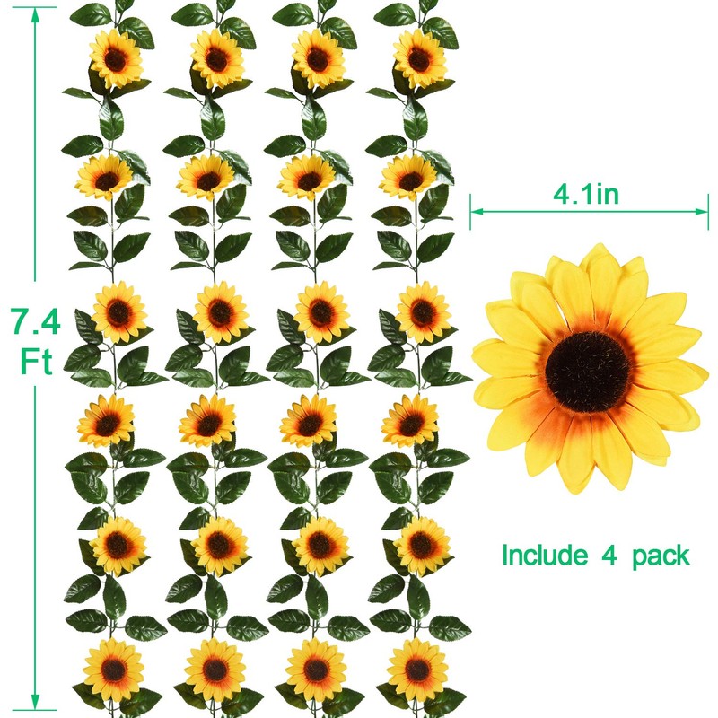 Shiny Flower 4 Pcs Artificial Sunflower Garland Silk Sunflower Vine